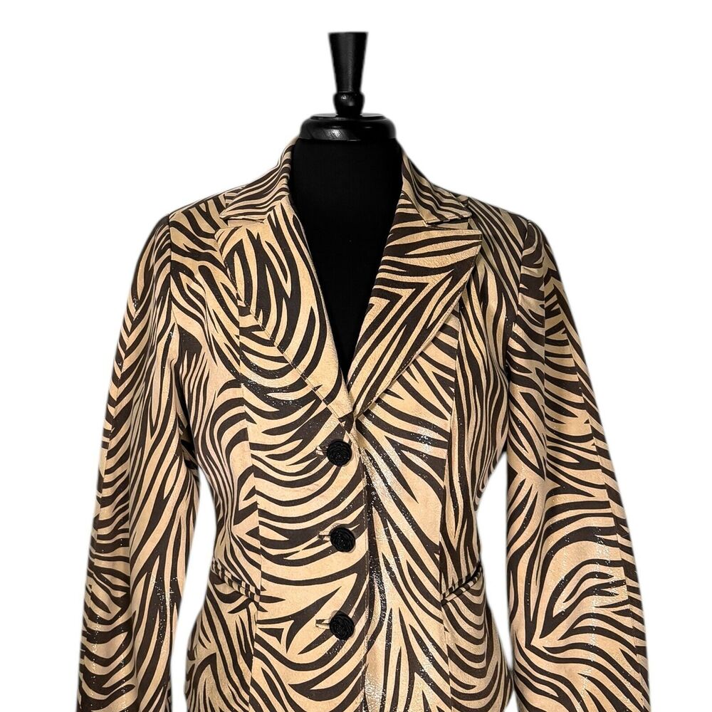 Rare Vintage Michael Hoban North Beach Leather Jacket Women's Animal Print 10 - Picture 6 of 9